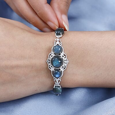 Karis Malagasy Labradorite Toggle Clasp Bracelet in Platinum Bond and Stainless Steel (6.50 In) 13.40 ctw