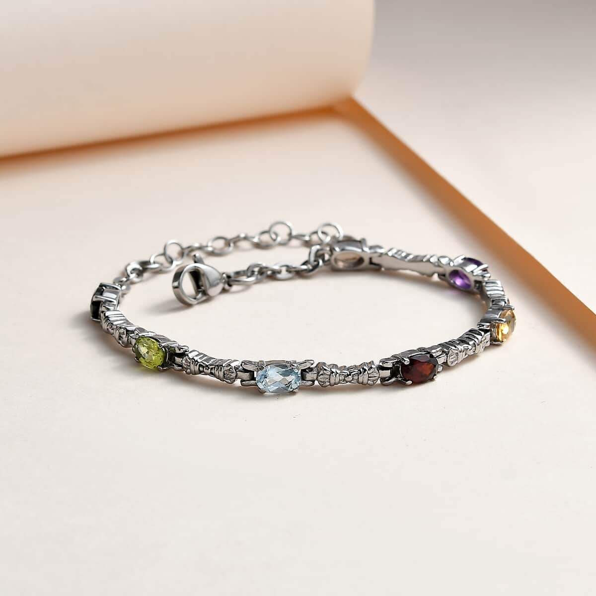 Buy Multi Gemstone Bracelet in Stainless Steel (6.50-8.0In) 3.50 ctw at ...