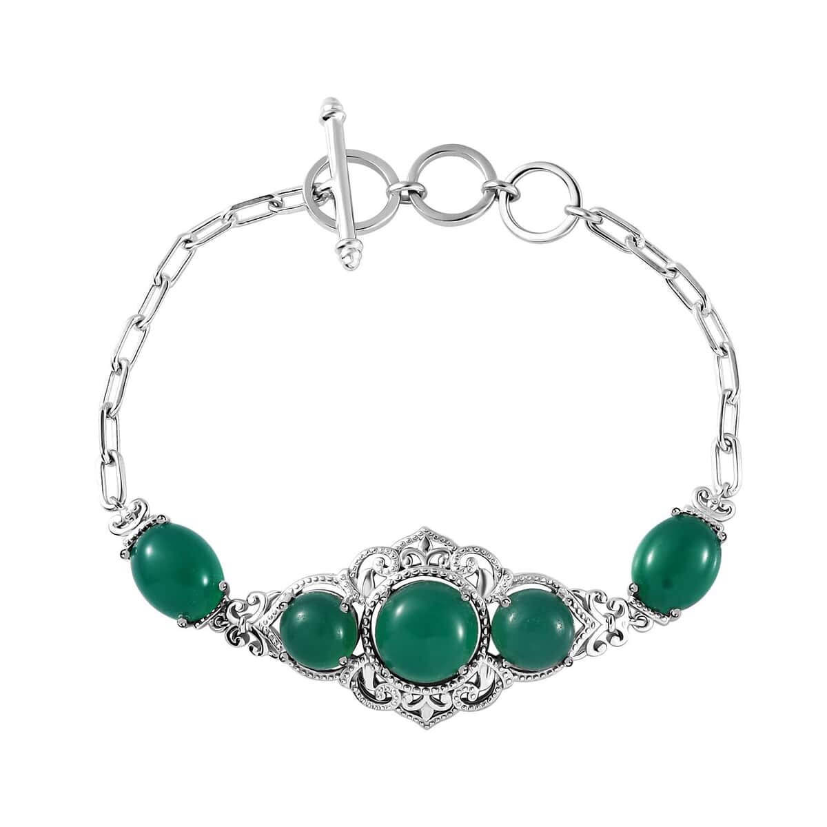 Karis Green Onyx Toggle Clasp 16.65 ctw Bracelet in Platinum Bond and Stainless Steel (6.50 In) image number 0