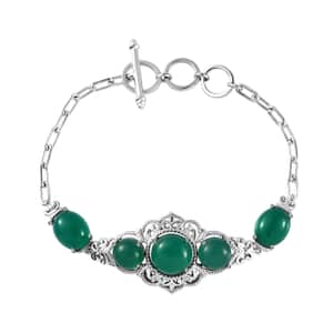 Karis Green Onyx Toggle Clasp 16.65 ctw Bracelet in Platinum Bond and Stainless Steel (6.50 In)