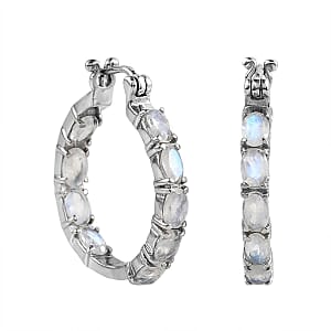 Rainbow Moonstone 7.65 ctw Hoop Earrings in Stainless Steel