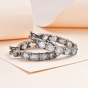 Rainbow Moonstone 7.65 ctw Hoop Earrings in Stainless Steel