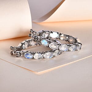 Rainbow Moonstone 7.65 ctw Hoop Earrings in Stainless Steel