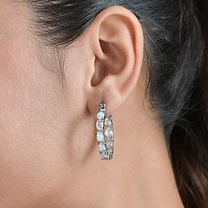 Rainbow Moonstone 7.65 ctw Hoop Earrings in Stainless Steel