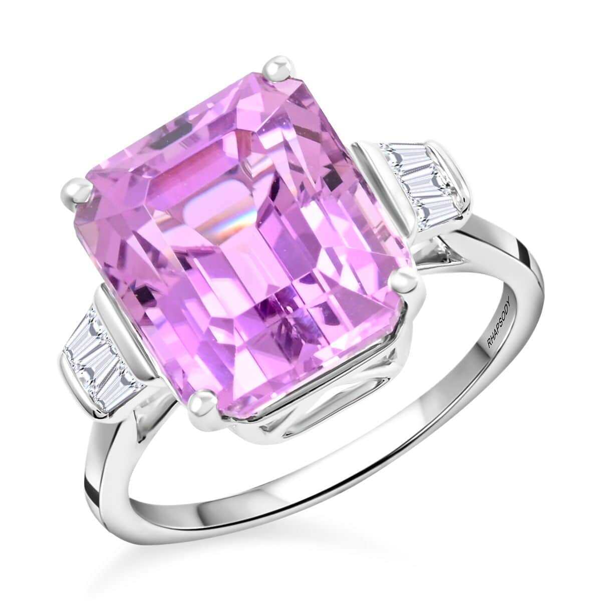 Certified and Appraised Rhapsody 950 Platinum AAAA Patroke Kunzite and E-F VS Diamond Ring (Size 7.0) 5.75 Grams 9.25 ctw image number 0