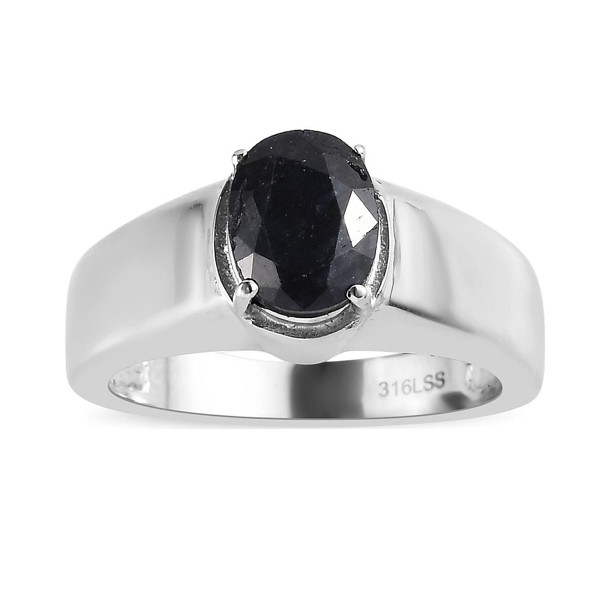 Midnight Sapphire Solitaire Men's Ring in Stainless Steel (Size 10.0) 2.50 ctw