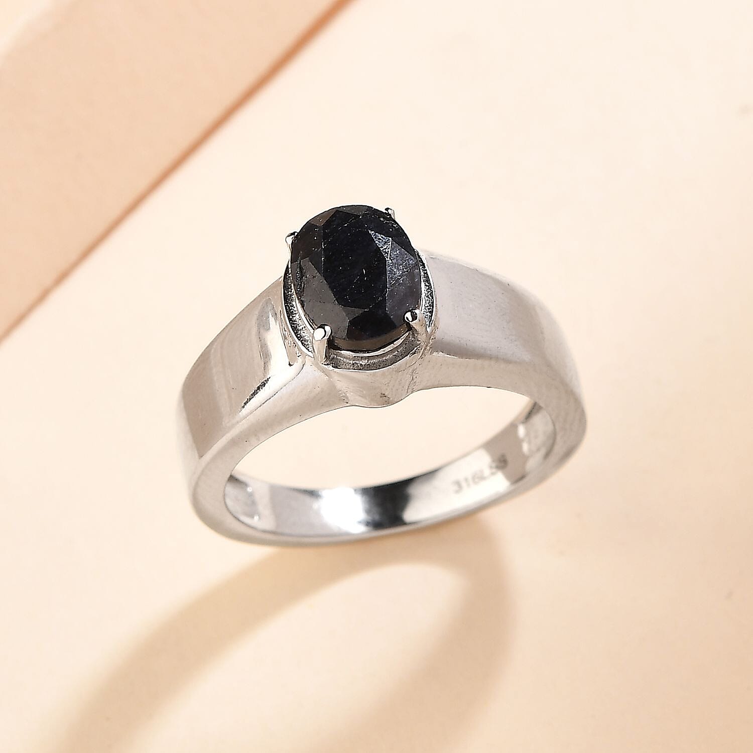 Midnight Sapphire Solitaire Men's Ring in Stainless Steel (Size 10.0) 2.50 ctw