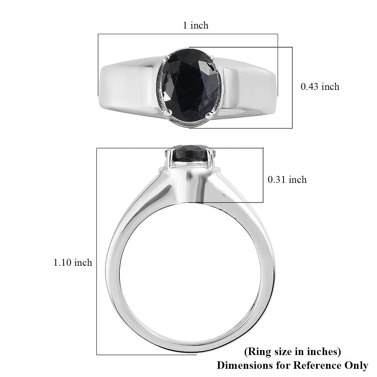 Midnight Sapphire Solitaire Men's Ring in Stainless Steel (Size 10.0) 2.50 ctw