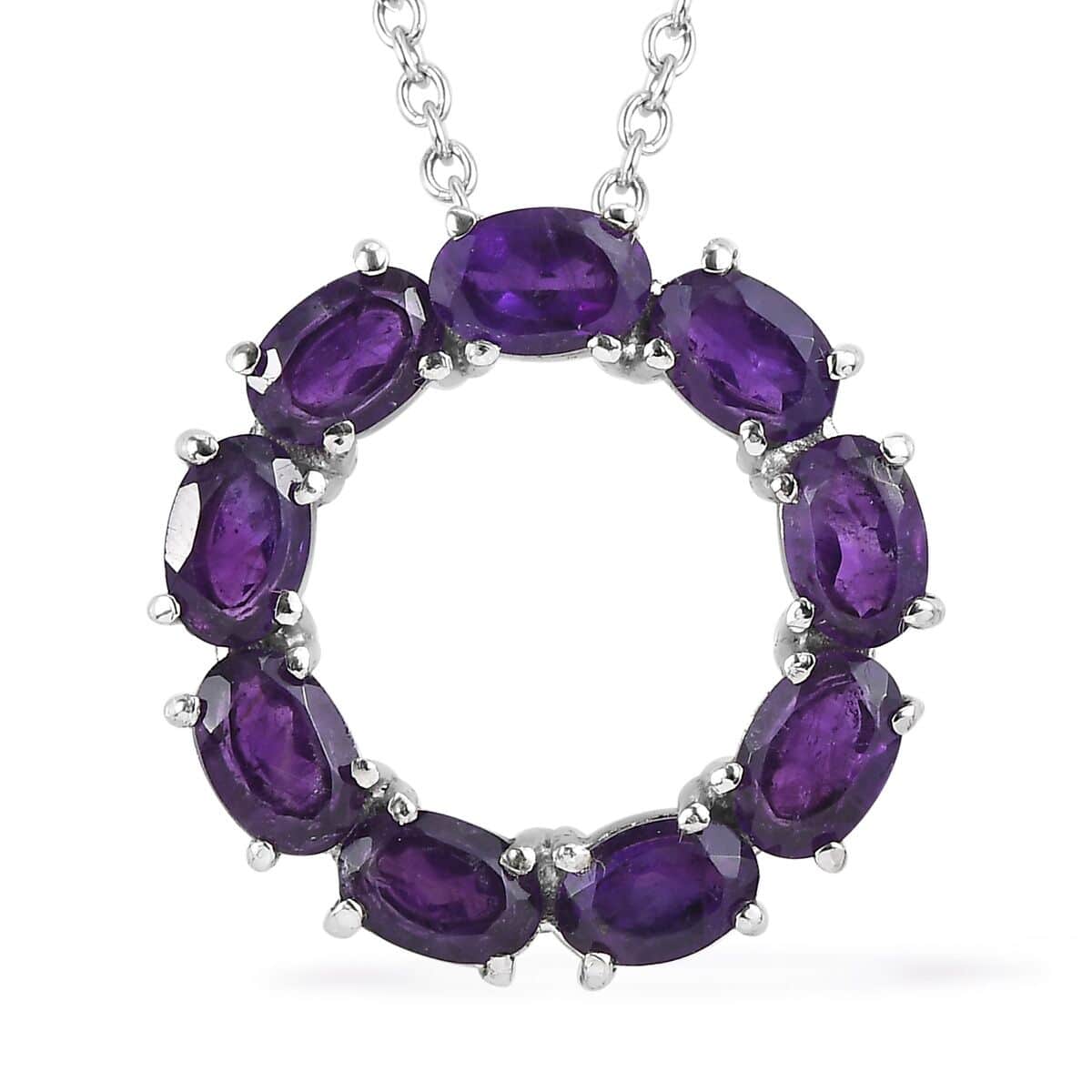 African Amethyst Circle Necklace (18 Inches) in Stainless Steel 3.60 ctw image number 0