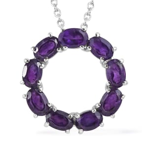 African Amethyst 3.80 ctw Circle Necklace 18 Inches in Stainless Steel