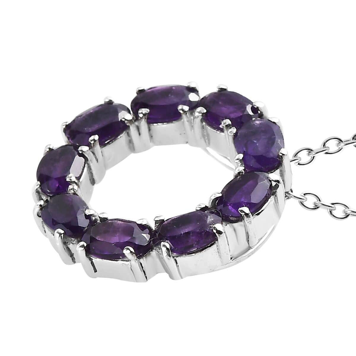 African Amethyst Circle Necklace (18 Inches) in Stainless Steel 3.60 ctw image number 3