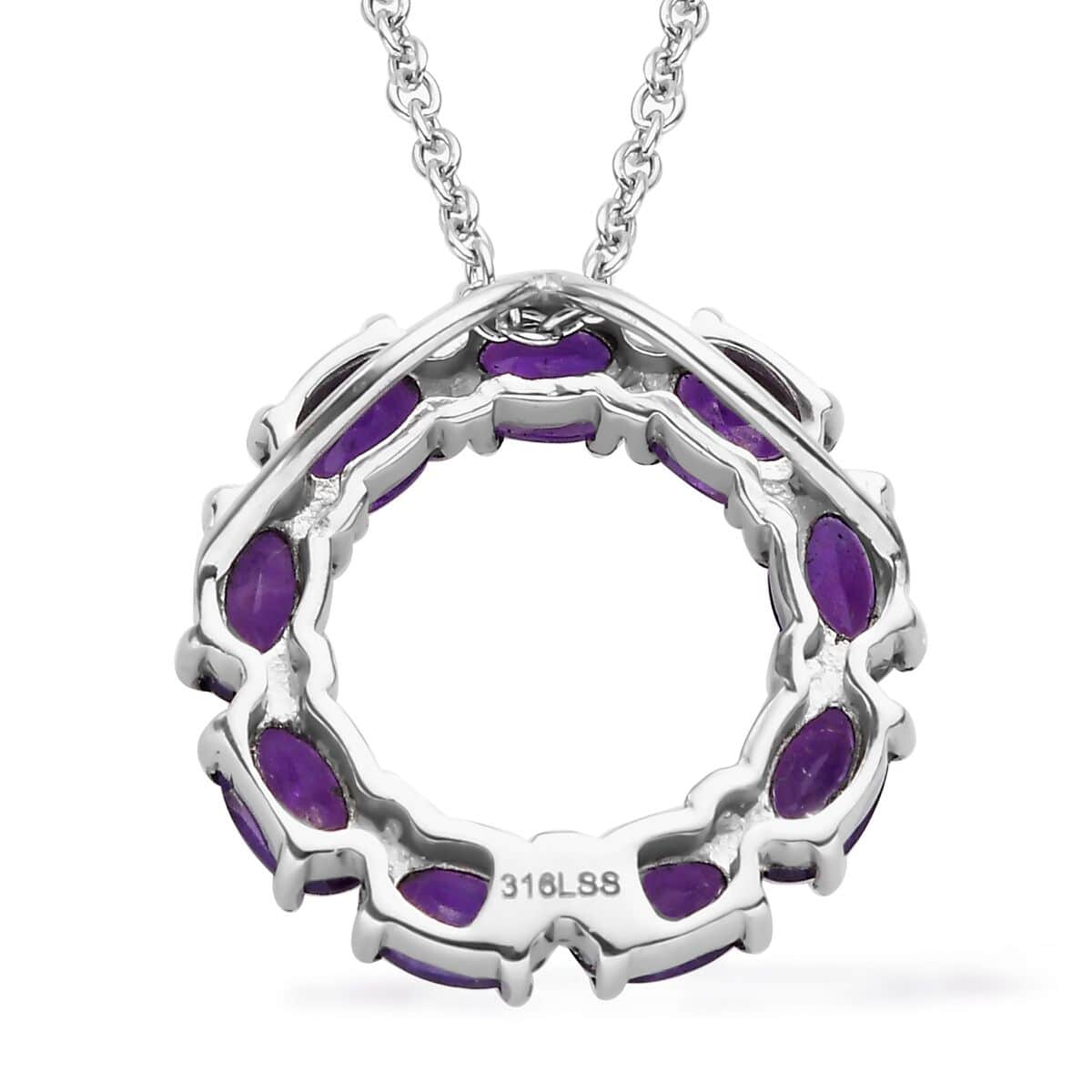 African Amethyst Circle Necklace (18 Inches) in Stainless Steel 3.60 ctw image number 4