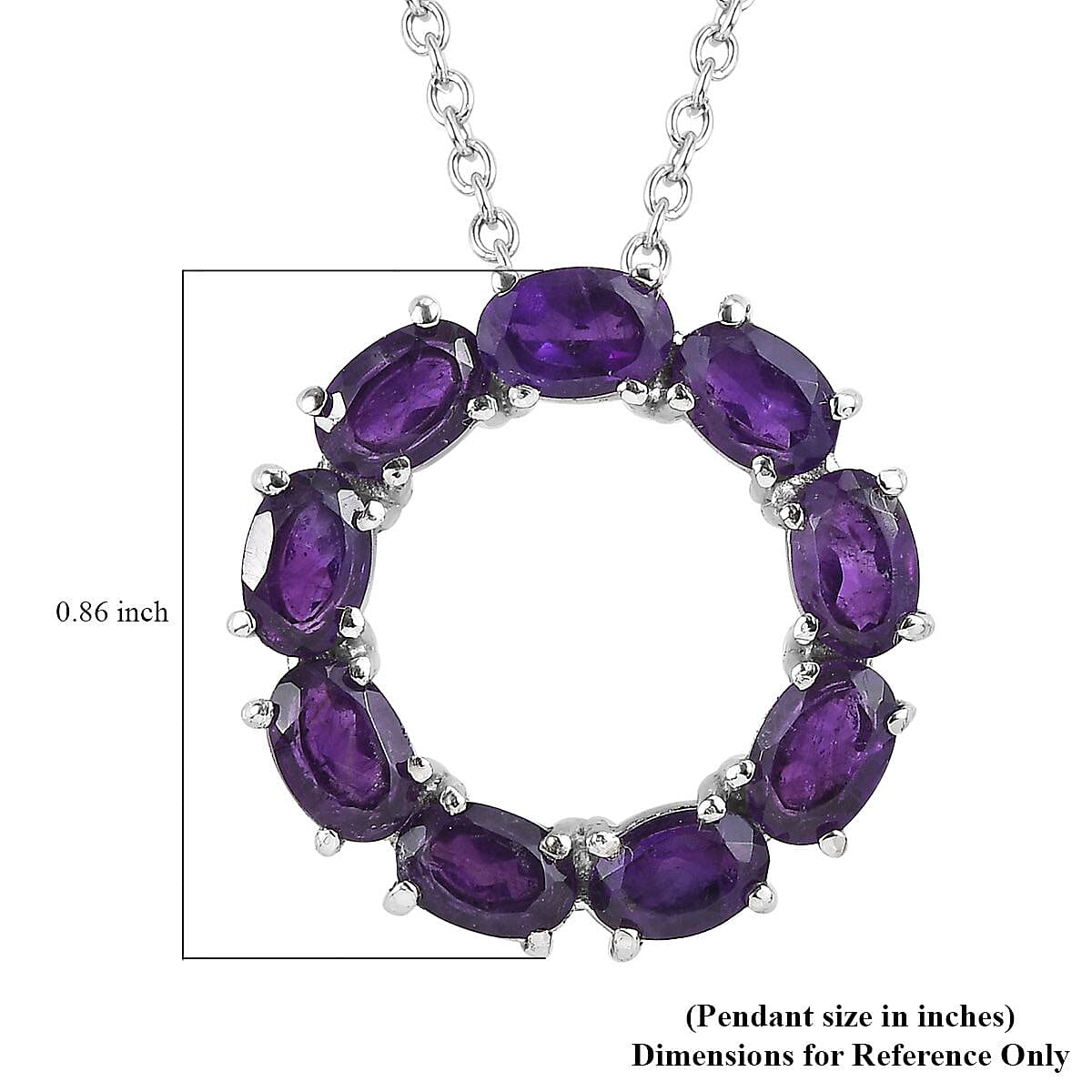 African Amethyst 3.80 ctw Circle Necklace 18 Inches in Stainless Steel