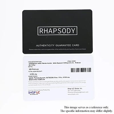 Certified and Appraised Rhapsody 950 Platinum AAAA Patroke Kunzite and E-F VS Diamond Ring (Size 10.0) 5.45 Grams 9.25 ctw