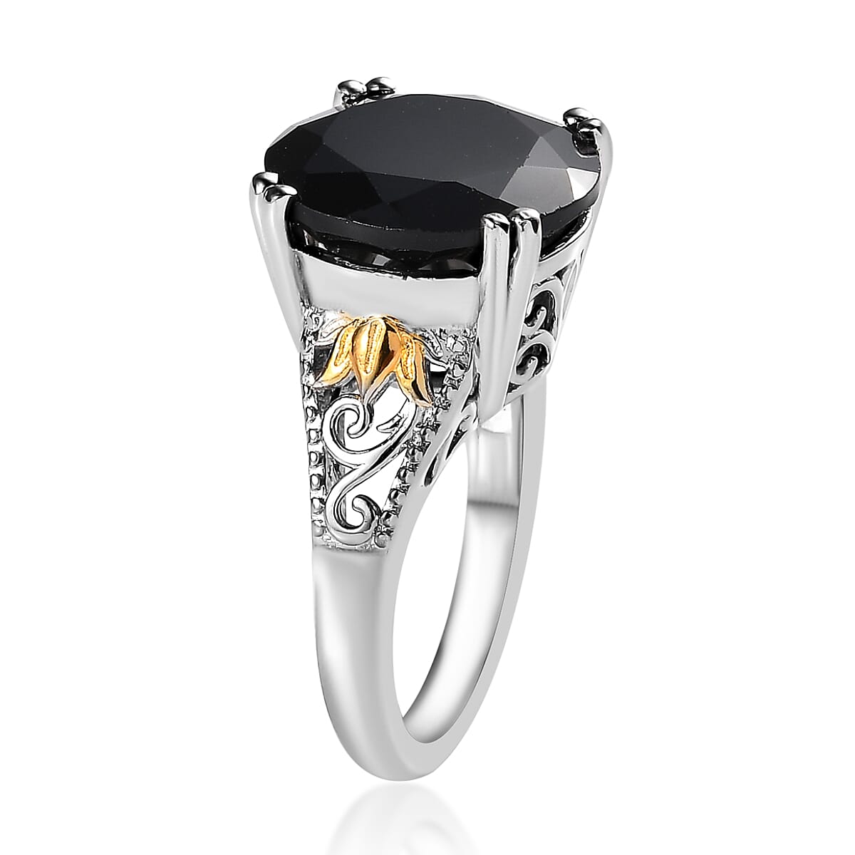 Karis Thai Black Spinel Solitaire Ring in 18K YG Plated and Platinum Bond (Size 5.0) 12.25 ctw image number 3