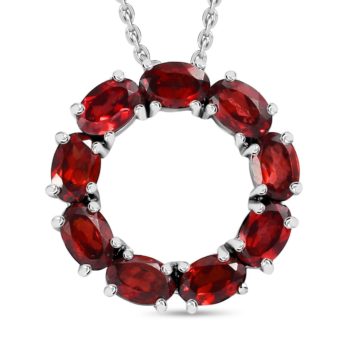 Mozambique Garnet Circle Necklace 18 Inches in Stainless Steel 4.25 ctw image number 0