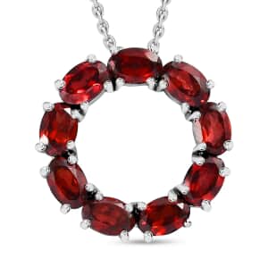 Mozambique Garnet Circle Necklace 18 Inches in Stainless Steel 4.25 ctw
