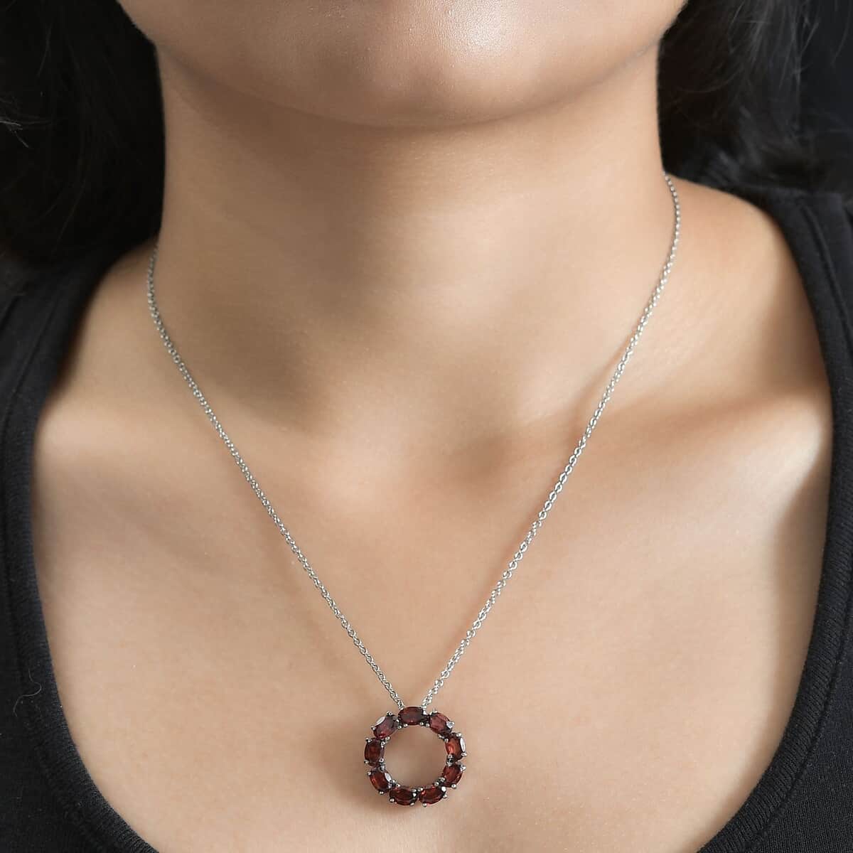 Mozambique Garnet Circle Necklace 18 Inches in Stainless Steel 4.25 ctw image number 2