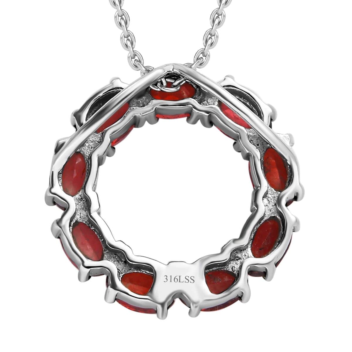 Mozambique Garnet Circle Necklace 18 Inches in Stainless Steel 4.25 ctw image number 4