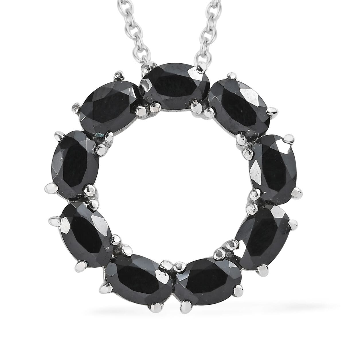 Thai Black Spinel Circle Necklace 18 Inches in Stainless Steel 4.40 ctw image number 0