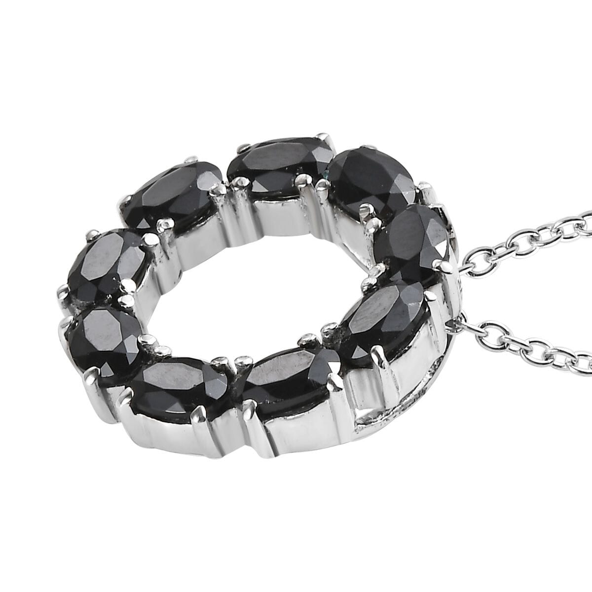 Thai Black Spinel Circle Necklace 18 Inches in Stainless Steel 4.40 ctw image number 3