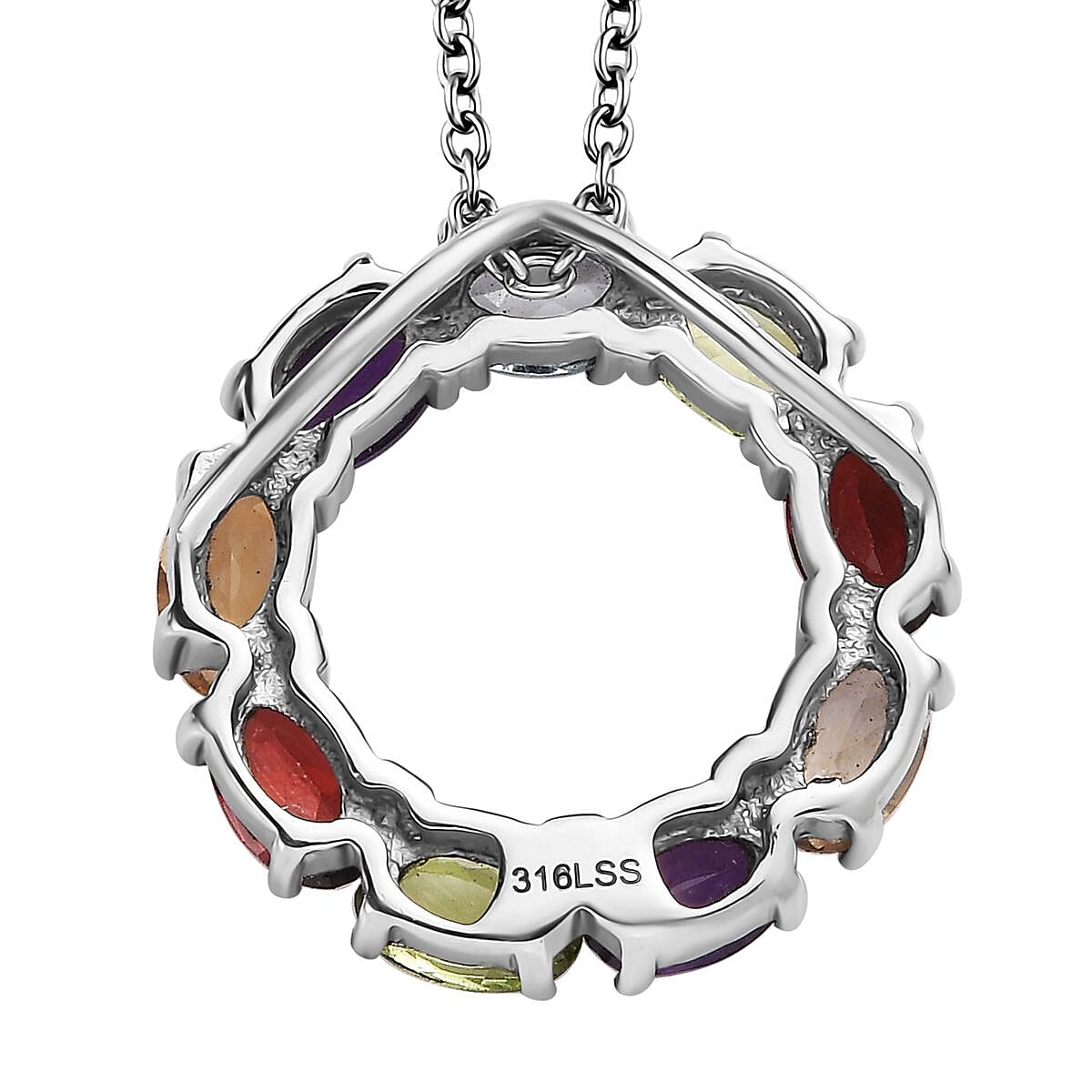 Multi Gemstone Circle Necklace 18 Inches in Stainless Steel 4.20 ctw image number 4