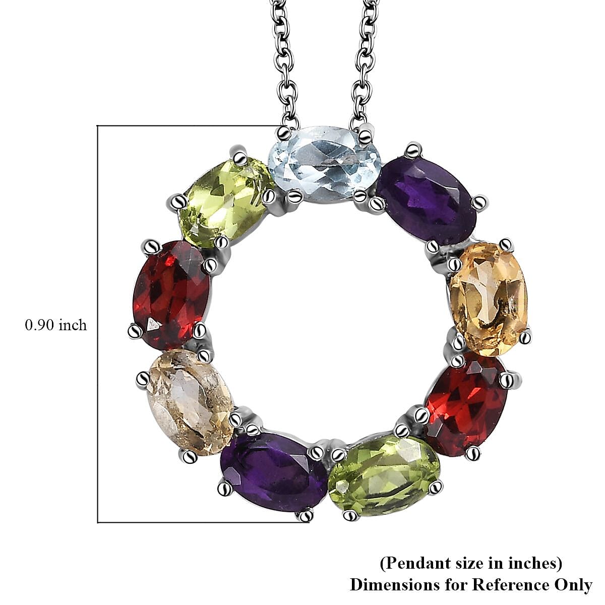 Multi Gemstone Circle Necklace 18 Inches in Stainless Steel 4.20 ctw image number 5