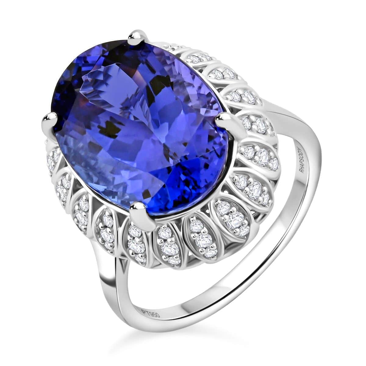 Certified and Appraised Rhapsody 950 Platinum AAAA Tanzanite and E-F VS Diamond Halo Ring (Size 10.0) 9.80 Grams 10.00 ctw image number 0