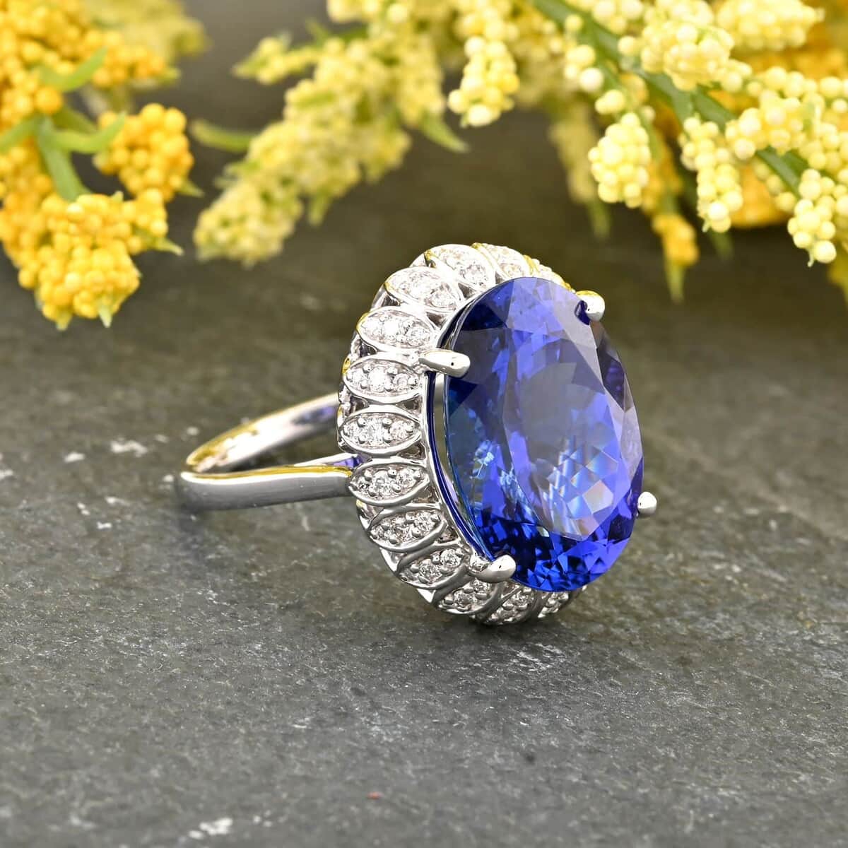 Certified and Appraised Rhapsody 950 Platinum AAAA Tanzanite and E-F VS Diamond Halo Ring (Size 10.0) 9.80 Grams 10.00 ctw image number 1