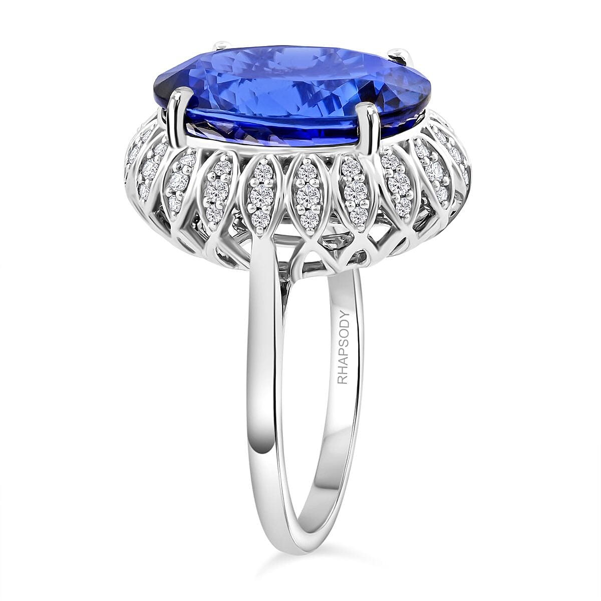 Certified and Appraised Rhapsody 950 Platinum AAAA Tanzanite and E-F VS Diamond Halo Ring (Size 7.0) 9.80 Grams 10.00 ctw image number 3