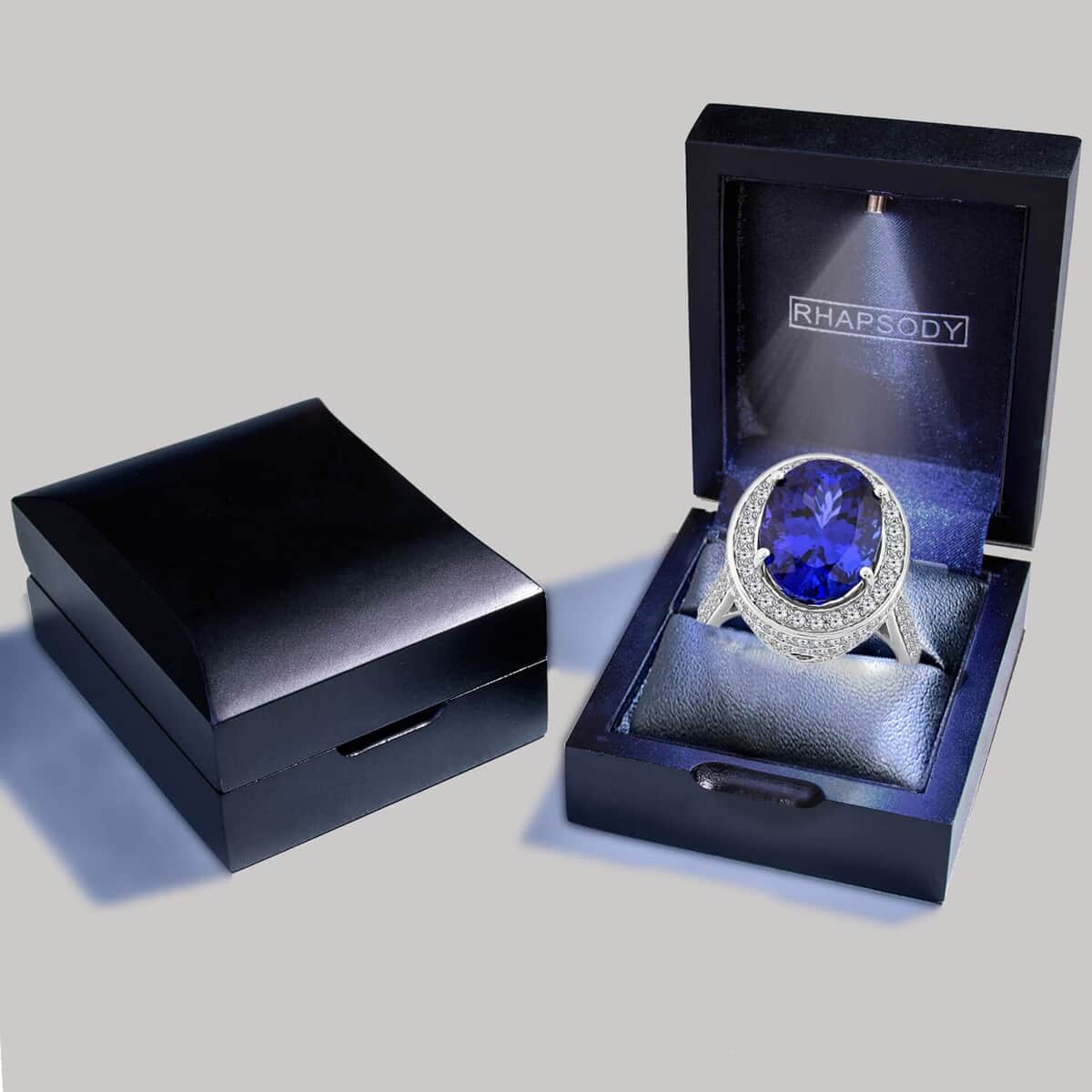 Certified and Appraised Rhapsody 950 Platinum AAAA Tanzanite and E-F VS Diamond Halo Ring (Size 10.0) 12.45 Grams 11.30 ctw image number 6