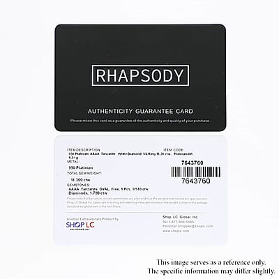 Certified and Appraised Rhapsody 950 Platinum AAAA Tanzanite and E-F VS Diamond Halo Ring (Size 10.0) 12.45 Grams 11.30 ctw