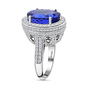 Certified and Appraised Rhapsody 950 Platinum AAAA Tanzanite and E-F VS Diamond Halo Ring (Size 6.0) 12.45 Grams 11.30 ctw