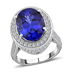 Certified and Appraised Rhapsody 950 Platinum AAAA Tanzanite and E-F VS Diamond Halo Ring (Size 7.0) 12.45 Grams 11.30 ctw