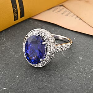 Certified and Appraised Rhapsody 950 Platinum AAAA Tanzanite and E-F VS Diamond Halo Ring (Size 7.0) 12.45 Grams 11.30 ctw