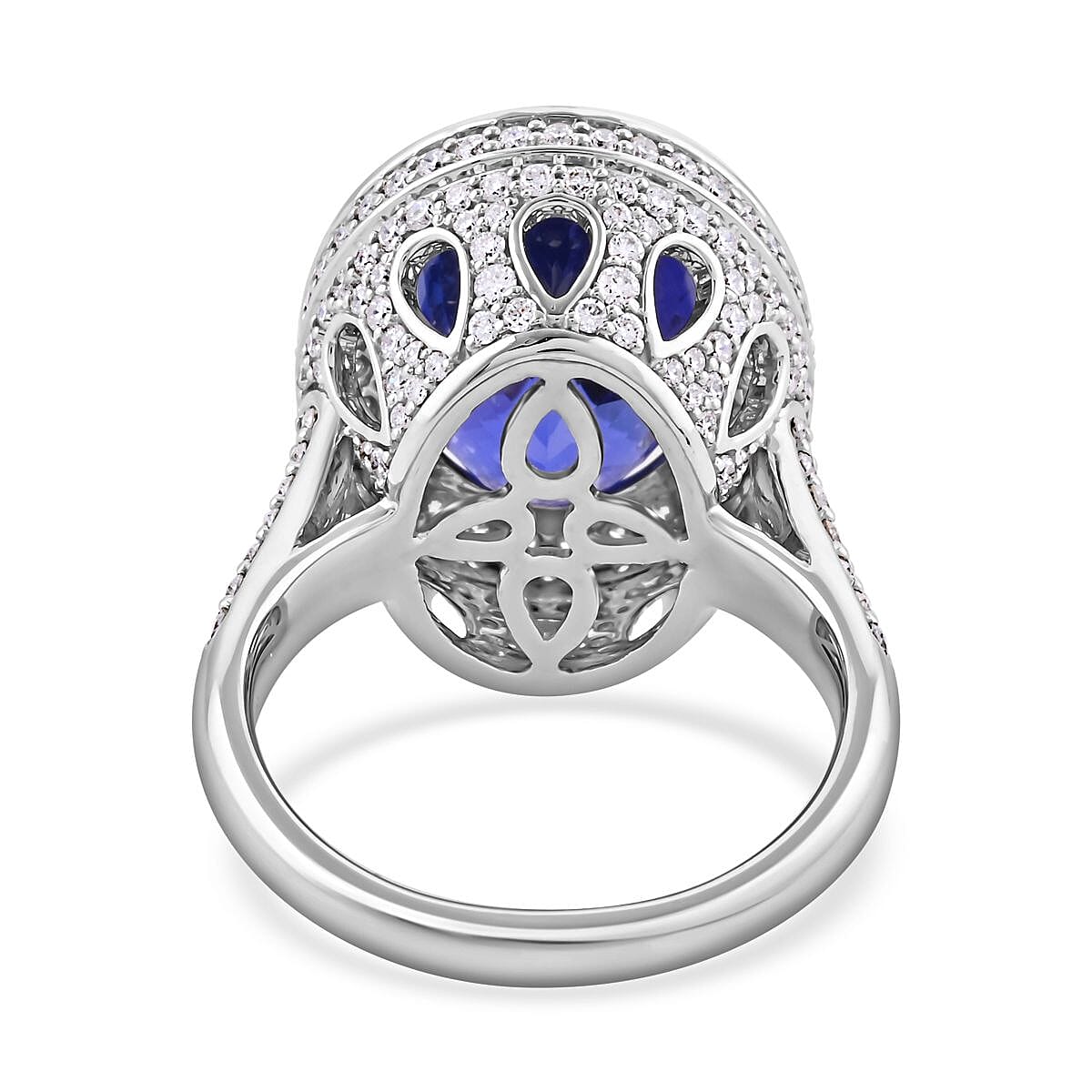 Certified and Appraised Rhapsody 950 Platinum AAAA Tanzanite and E-F VS Diamond Halo Ring (Size 8.0) 12.45 Grams 11.30 ctw image number 4