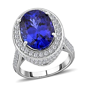 Certified and Appraised Rhapsody 950 Platinum AAAA Tanzanite, Diamond (E-F, VS) (1.79 cts) Halo Ring (Size 8.5) (12.45 g) 10.39 ctw