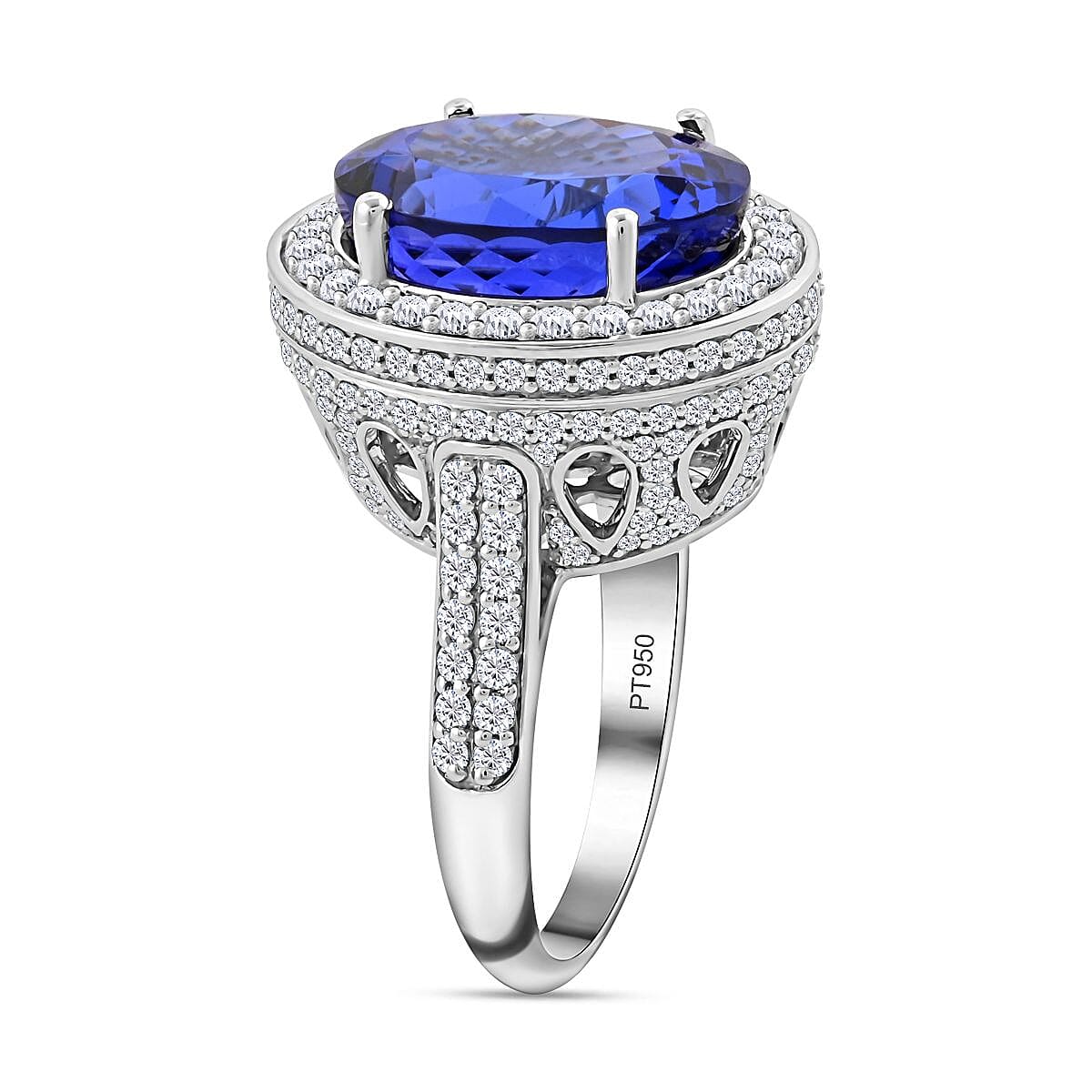 Certified and Appraised Rhapsody 950 Platinum AAAA Tanzanite and E-F VS Diamond Halo Ring (Size 9.0) 12.45 Grams 11.30 ctw image number 3
