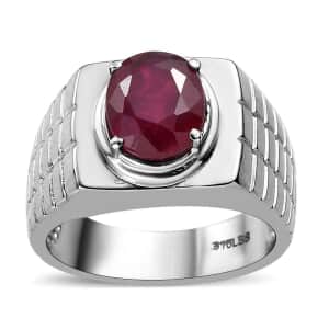 Niassa Ruby (FF) Men's Ring in Stainless Steel (Size 10.0) 3.70 ctw