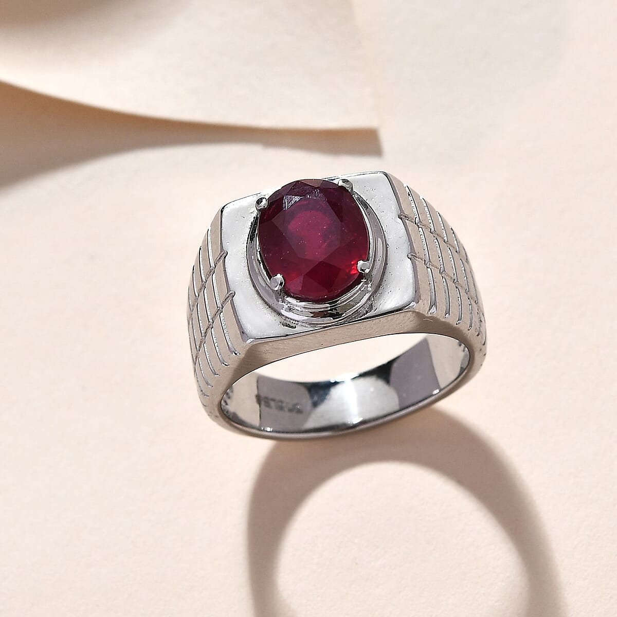 Niassa Ruby (FF) Men's Ring in Stainless Steel (Size 10.0) 3.70 ctw image number 1