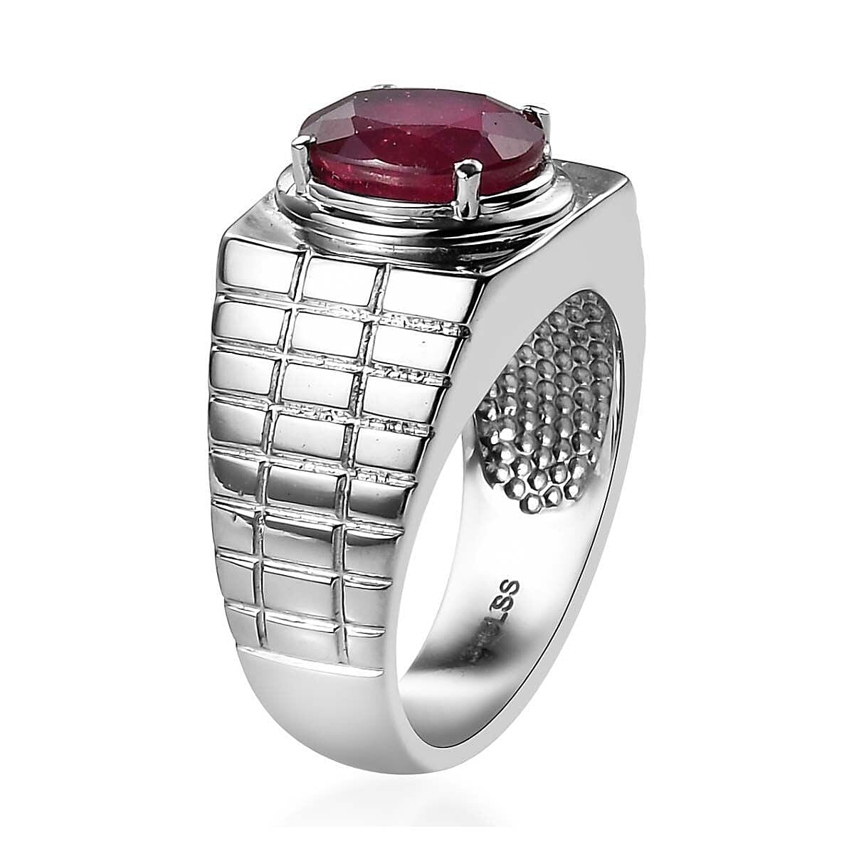Niassa Ruby (FF) Men's Ring in Stainless Steel (Size 10.0) 3.70 ctw image number 3