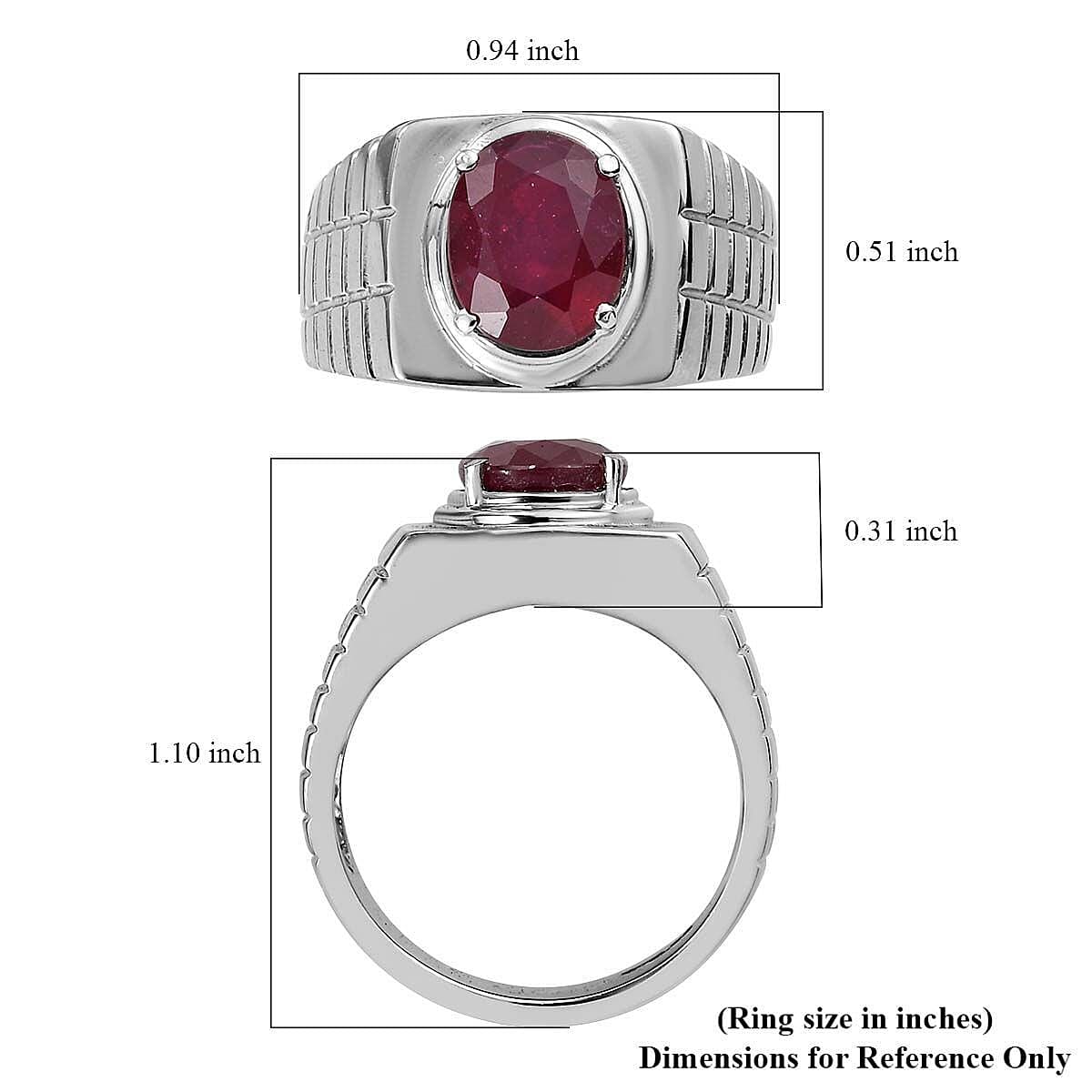 Niassa Ruby (FF) Men's Ring in Stainless Steel (Size 10.0) 3.70 ctw image number 5