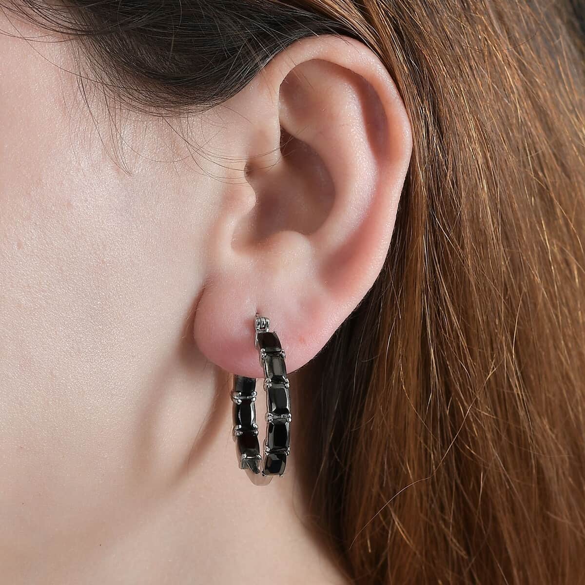 Bargain Deal Elite Shungite Inside Out Hoop Earrings in Stainless Steel 5.40 ctw image number 2