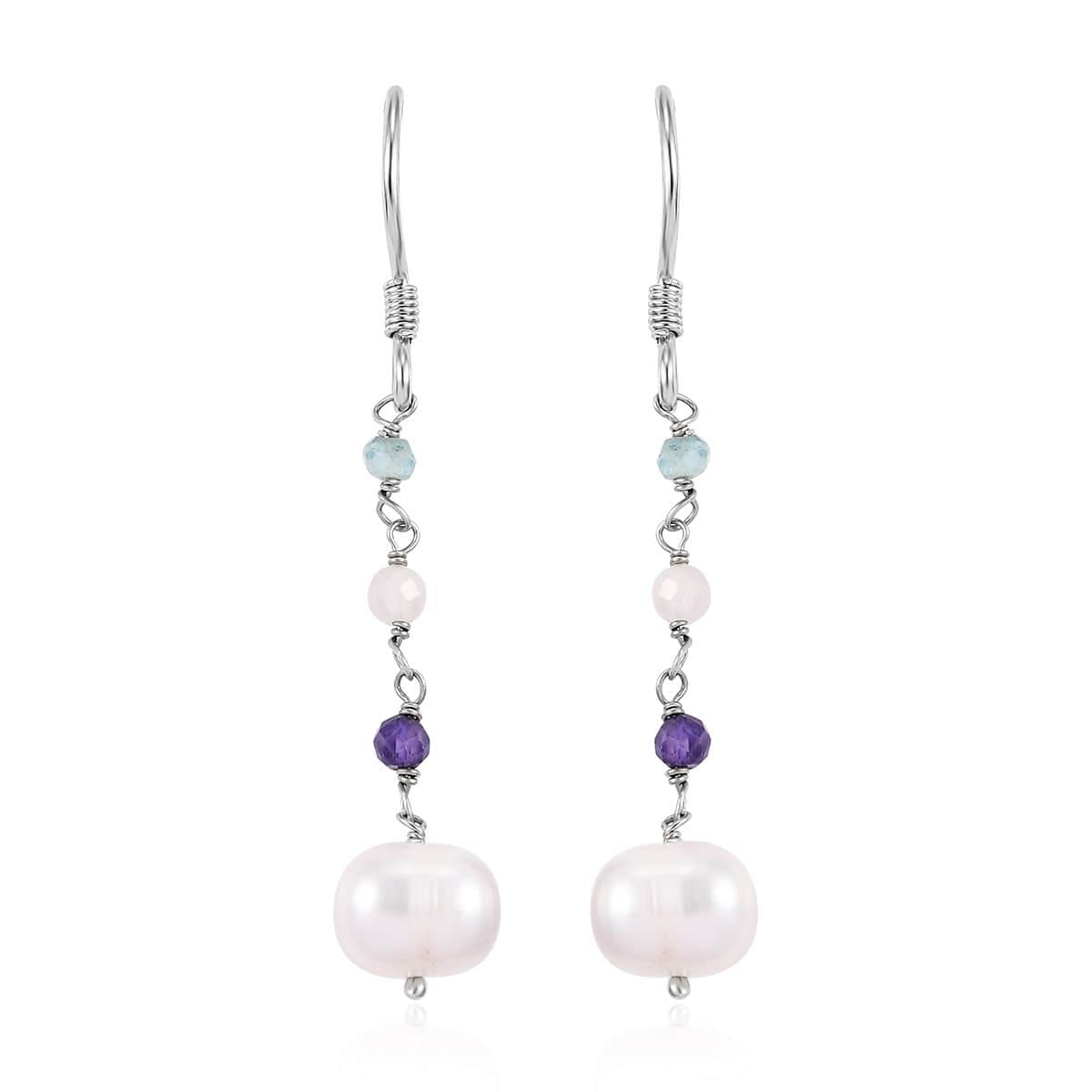 Freshwater Pearl and Multi Gemstone Earrings in Sterling Silver 1.35 ctw image number 0