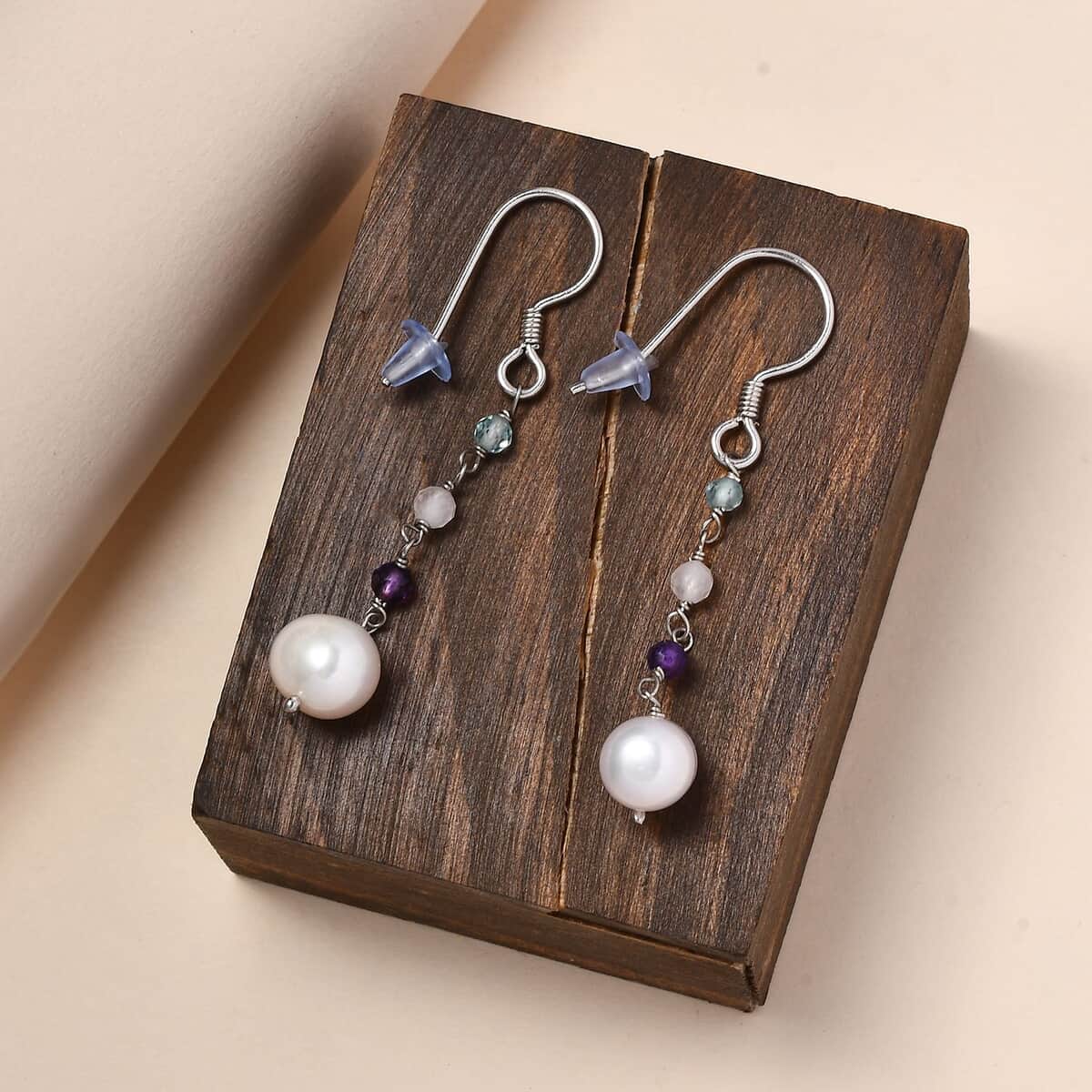 Freshwater Pearl and Multi Gemstone Earrings in Sterling Silver 1.35 ctw image number 1