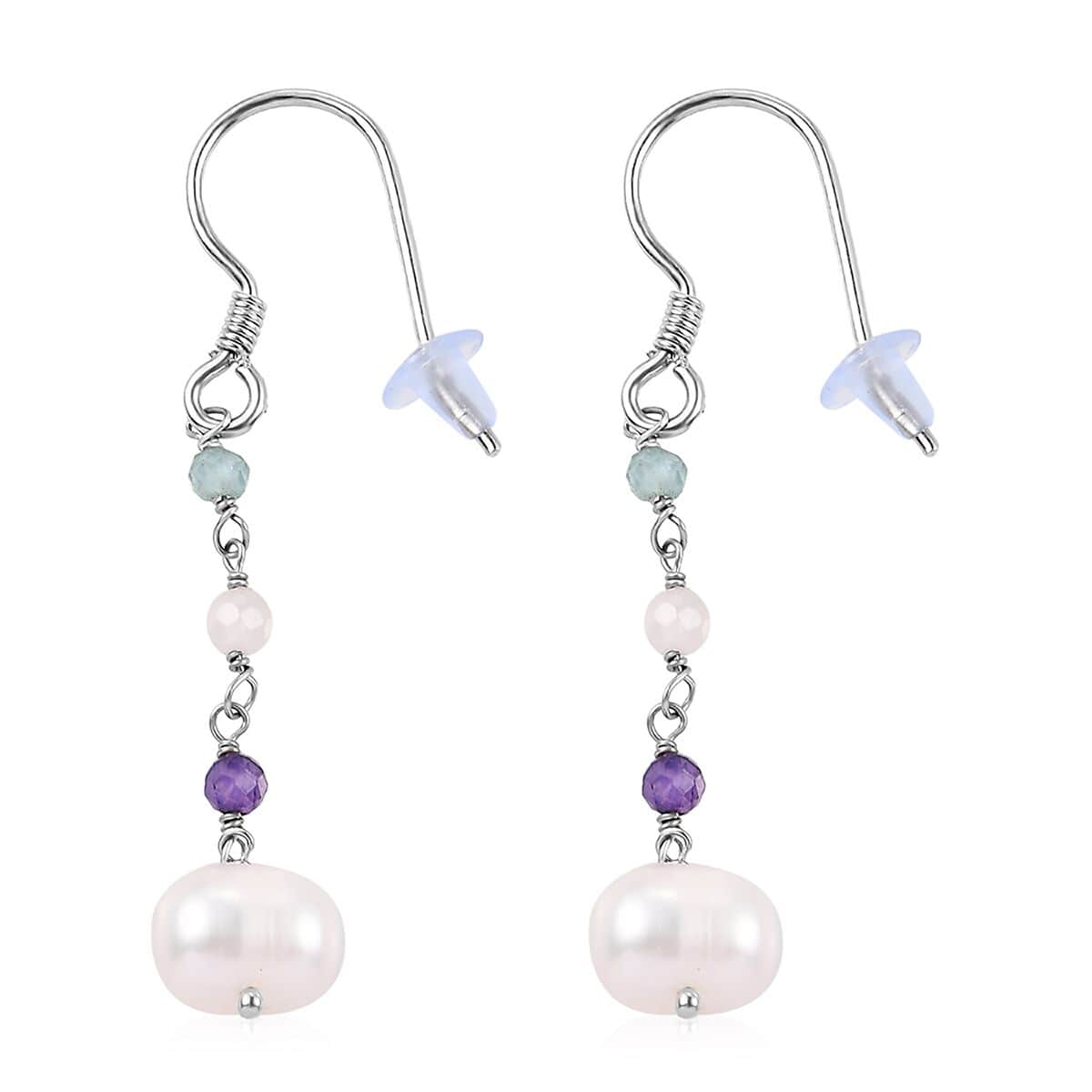 Freshwater Pearl and Multi Gemstone Earrings in Sterling Silver 1.35 ctw image number 3