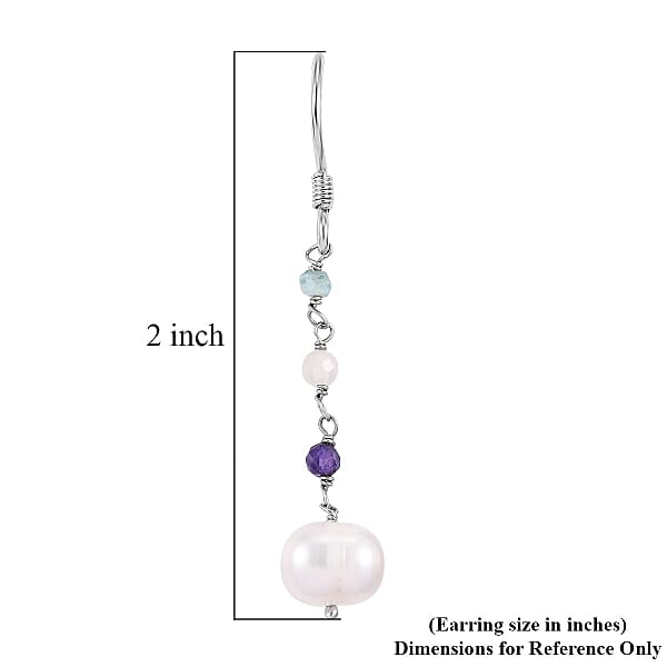 Freshwater Pearl and Multi Gemstone Earrings in Sterling Silver 1.35 ctw