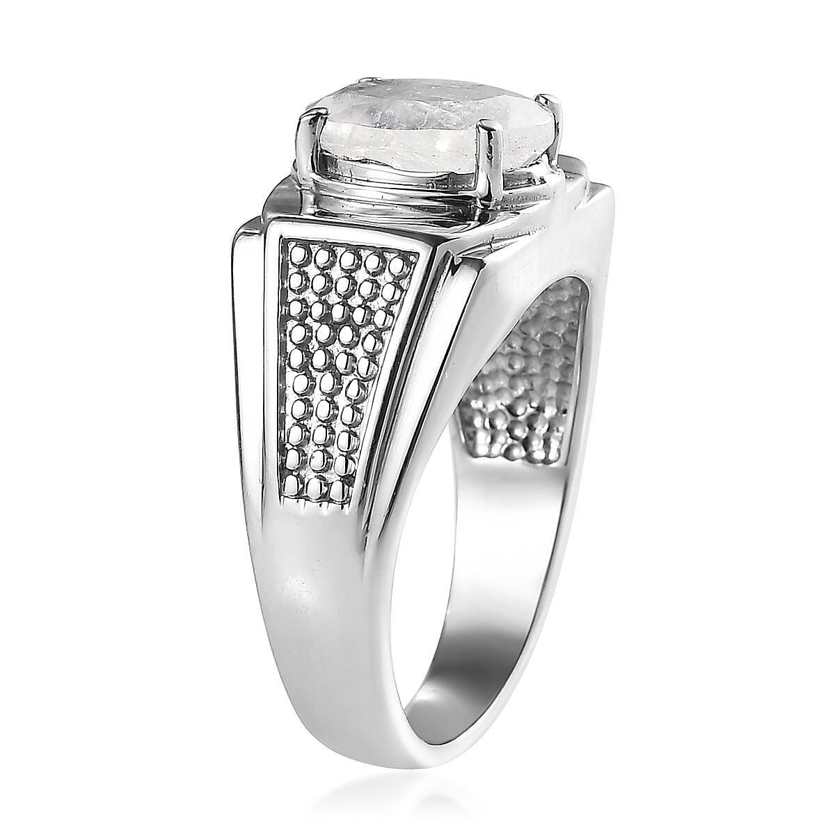 Premium Rainbow Moonstone Men's Ring in Stainless Steel (Size 10.0) 2.40 ctw