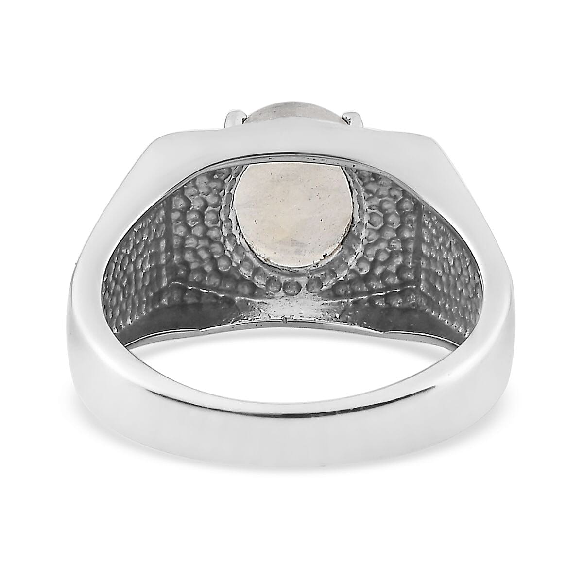 Premium Rainbow Moonstone Men's Ring in Stainless Steel (Size 10.0) 2.40 ctw