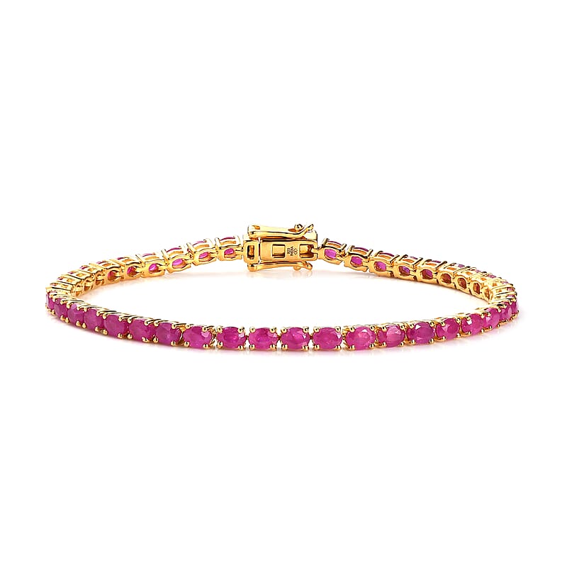 Premium Ruby 11.40 ctw Cluster Bracelet in 18K Vermeil Yellow Gold Over Sterling Silver (7.25 In)